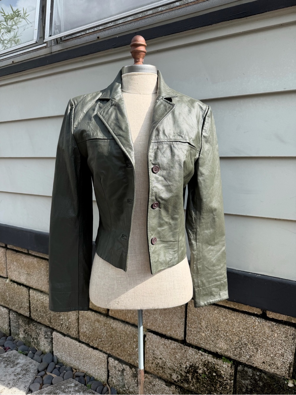 Vintage Olive Green Leather Women's Jacket